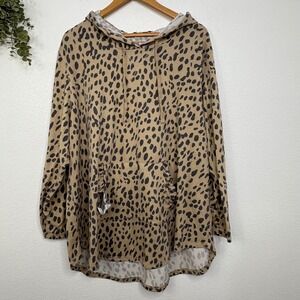 Philosophy Woman Leopard Print Hoodie Sweatshirt 3X Beige Black Ruffle Pocket